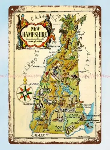 New Hampshire Pictorial Map 1946 metal tin sign indoor wall decor