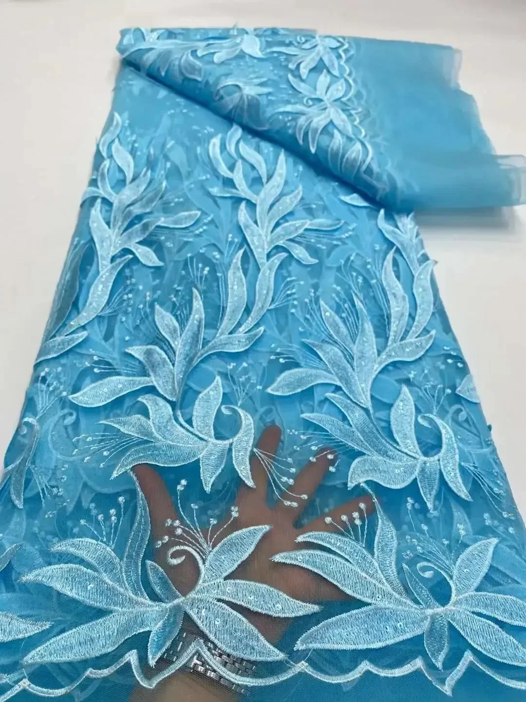 

Nigerian Lace Fabric Guipure Cord Lace Fabric with Sequins for Birdal and Wedding Dress, High Quality Evening Dresses AH2039