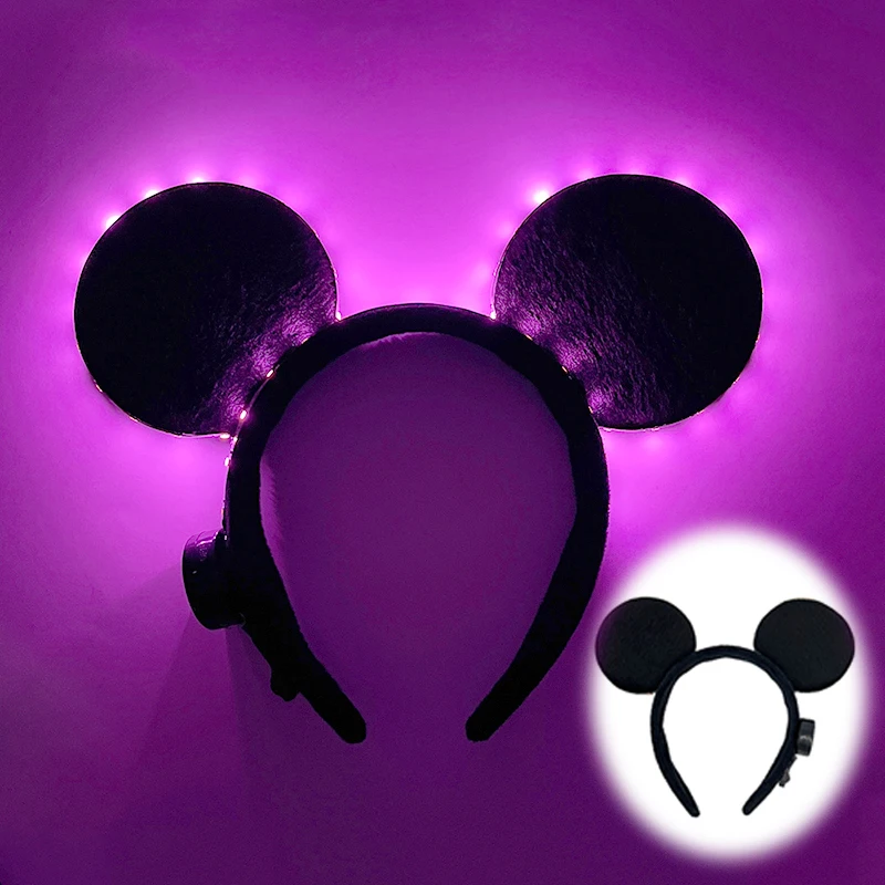 LED Luminous Black Ears Headband Mouse Ears Glowing Hairband Girls Boys Birthday Favors Christmas Birthday Party Supplies