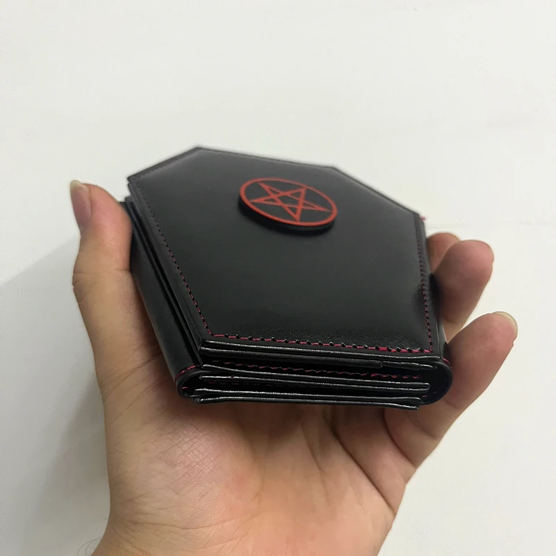 Dark Style Pentacle vampire Coffin Design Coin Purse Halloween Pattern Clutch Zipper Wallet PU Leather Trendy Purse