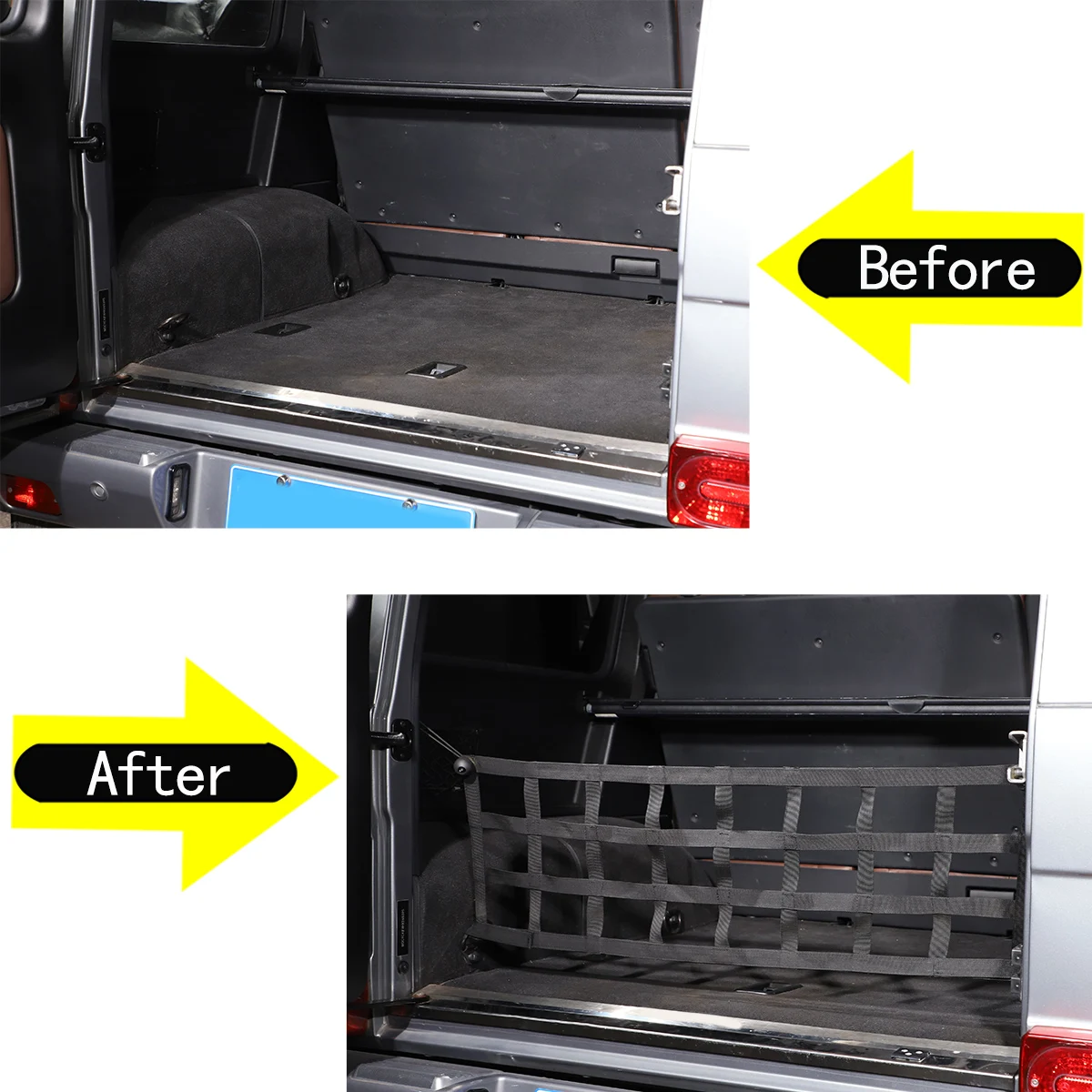 For Mercedes-Benz G-Class W463 2004-2018 Car Back Rear Mesh Trunk Seat Elastic String Net Magic Sticker Universal Storage Bag