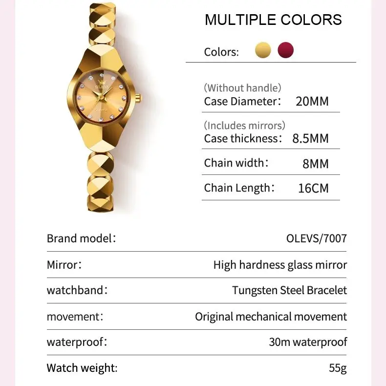 OLEVS Tungsten steel Quartz Watch for Women Rhombic Mirror Waterproof Luxury Brand Elegant Ladies Wristwatch Bracelet Watch Set