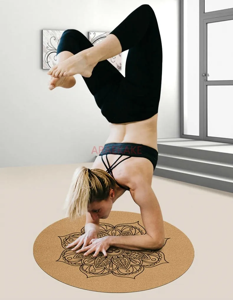 Cork circular yoga mat for meditation, small size inverted flat support pad