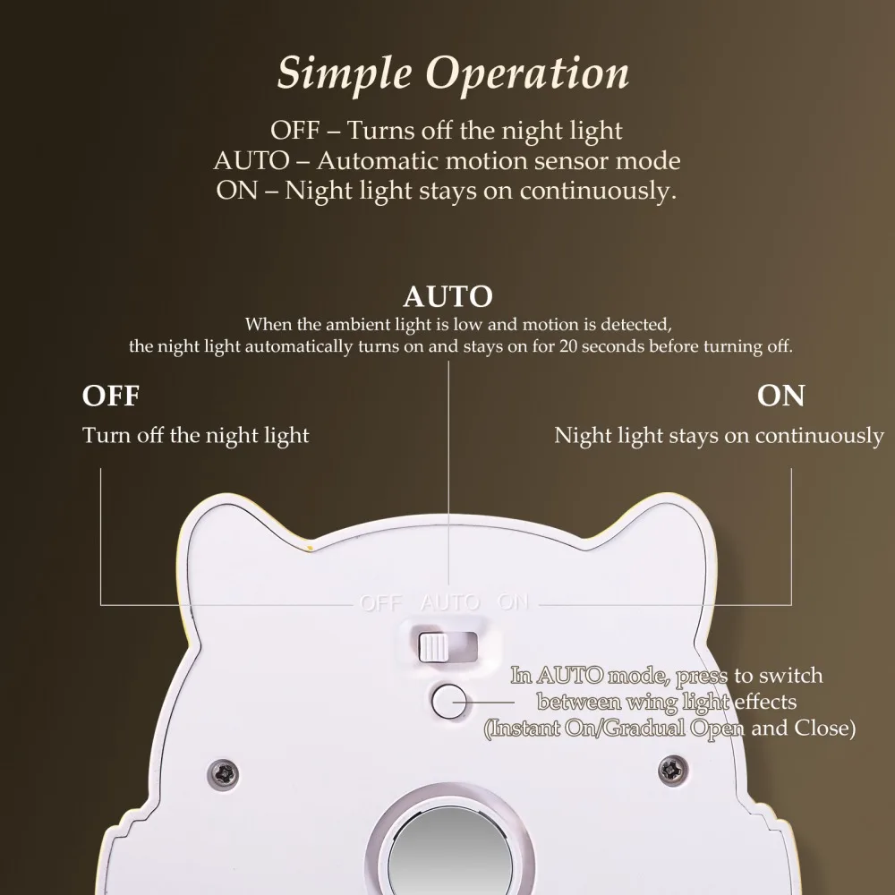 البومة المغناطيسي السيارات محس حركة ضوء الليل 2 الجناح تأثيرات الإضاءة ضوء دافئ مدور تصميم آمن سهل عصا / جبل المغناطيسي