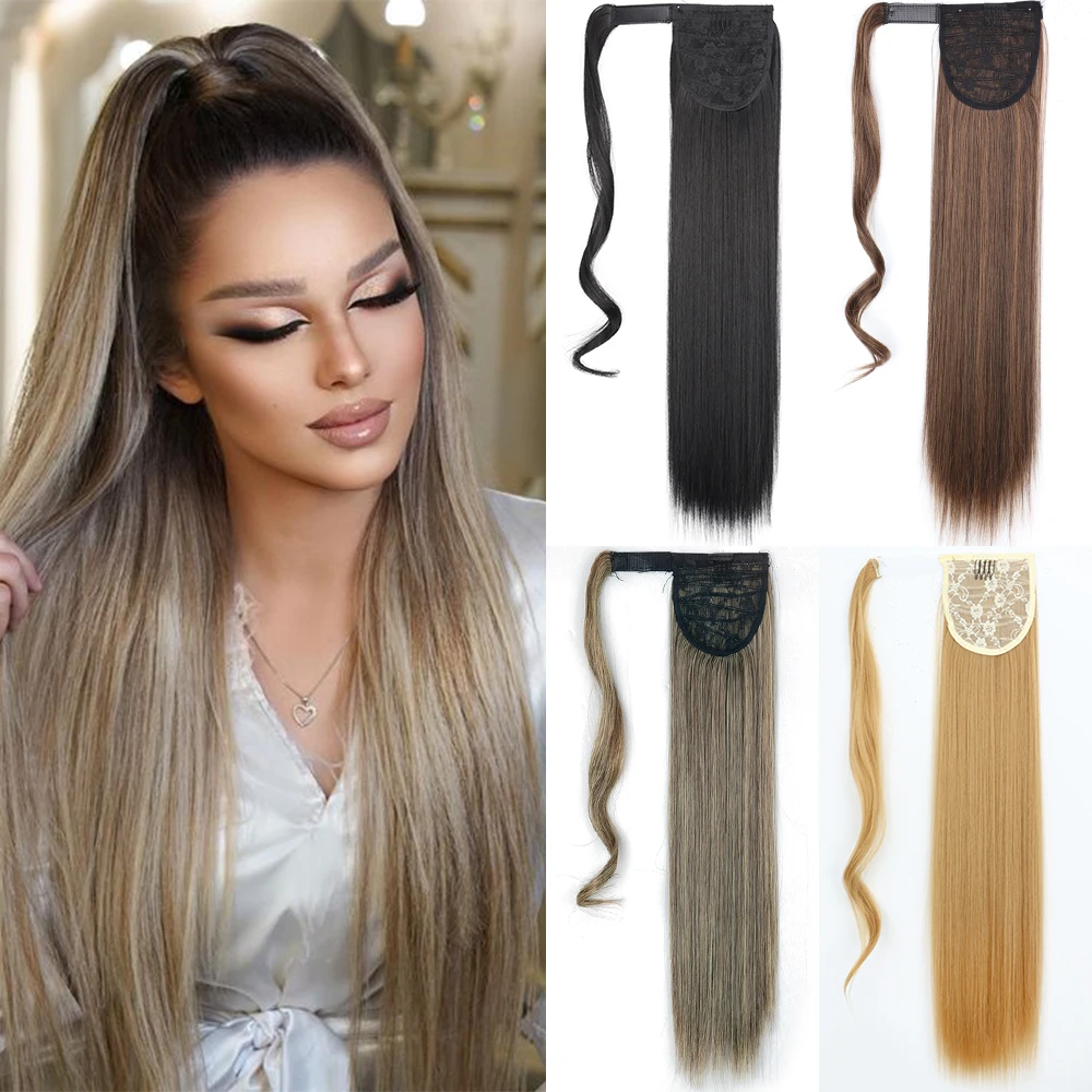 

LISI GIRL Synthetic Long Straight Ponytail Clip In Hair Extensions 22 34" Wrap Around Heat Resistant Pony Hairpiece For Women