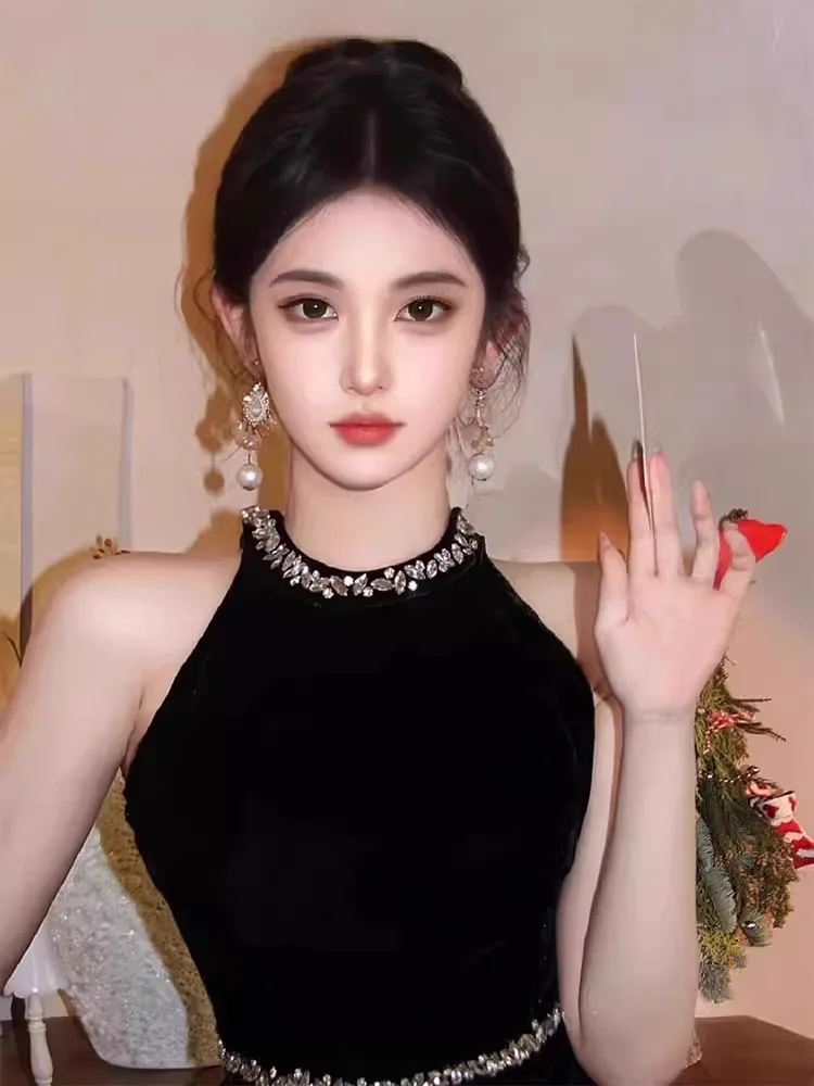 

Ele Long Diamond Embedded Neline Dr Birthday Gift for Rich Girl High Waist Slim Fit Wedding Date Cany Dinner Part...