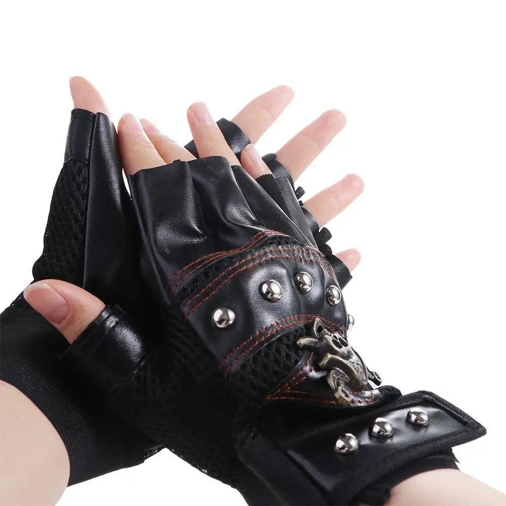 Women Motorcycle Accessories Punk Anti-slip Fingerless Rivet Motorcycle Gloves Cycling Gloves Skulls Gloves Half Finger Gloves