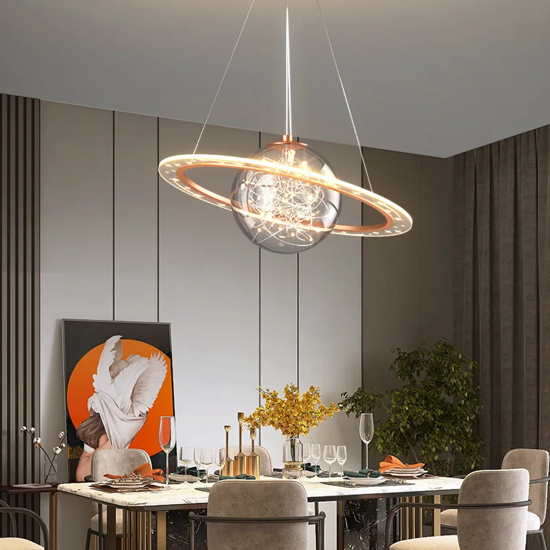 New Children\'S Planet Earth Pendant Lamp For Boys Room Living Acrylic Space Star Astronaut Led Hanging Light Indoor Decor