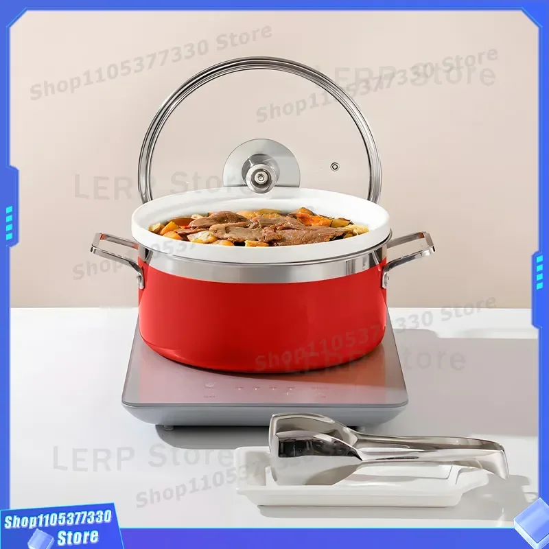 Red Ceramic Insert Self Service Food Warmer Non Electric Soup Pot Desktop Server for Hotel Catering Insulation Container Self