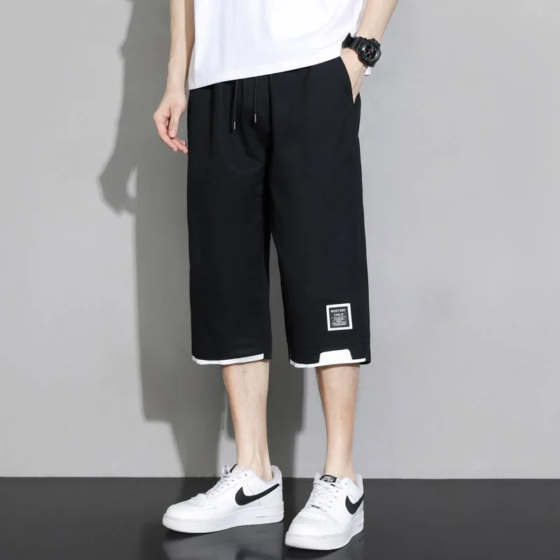 Summer Man Versatile Casual Shorts Koreon Streetwear Fashion Elastic Waist Baggy Khaki Black Green Big Size New Capri Pants 8XL