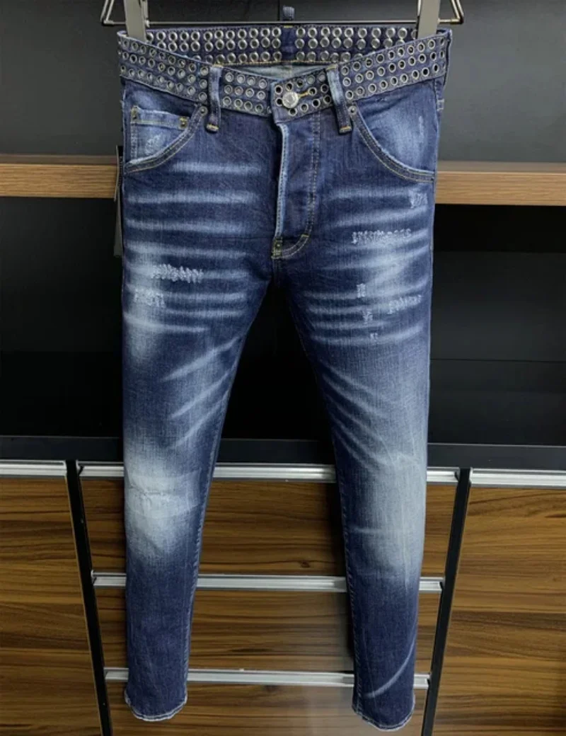 100 chareiharper dsq Men Jeans Denim Pants Hole Slim Pencil Trousers Metal Buttons Party Classics Fashionable Black  JENAS