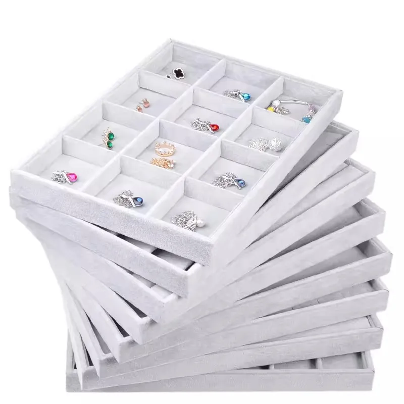 High-capacity Velvet Stackable Hard Tray Case Jewelry Packaging Display Storage Box Portable Ring Holder Necklace Organizer Box