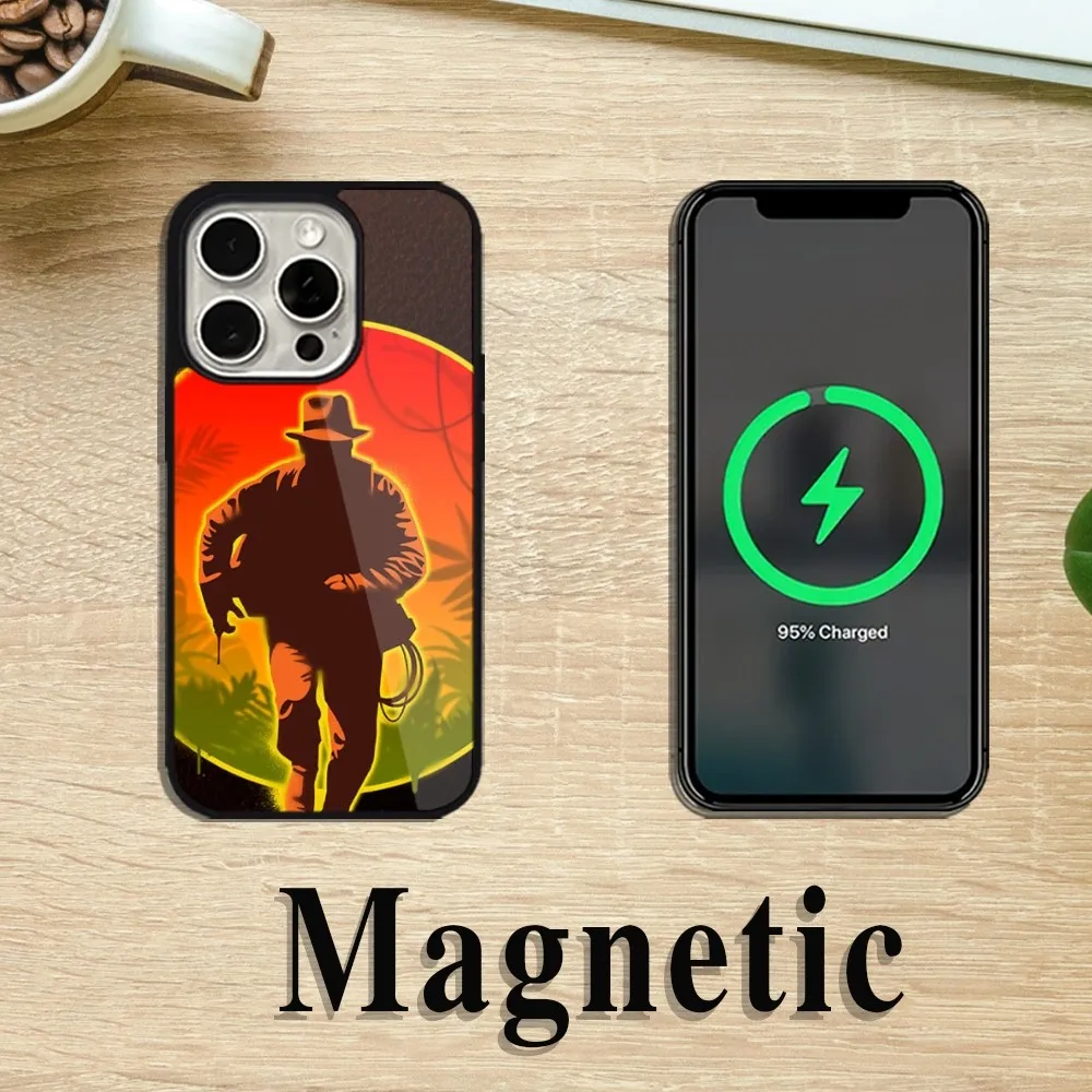 Funda de teléfono de película Indiana Jones para iPhone 11, 12, 13, 14, 15 Pro Max Plus, Magsafe, carga magnética inalámbrica