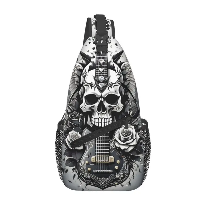 

Rock Music Guitar Skull Sling Crossbody Chest Bag Men Fashion Shoulder Backpack for Hiking