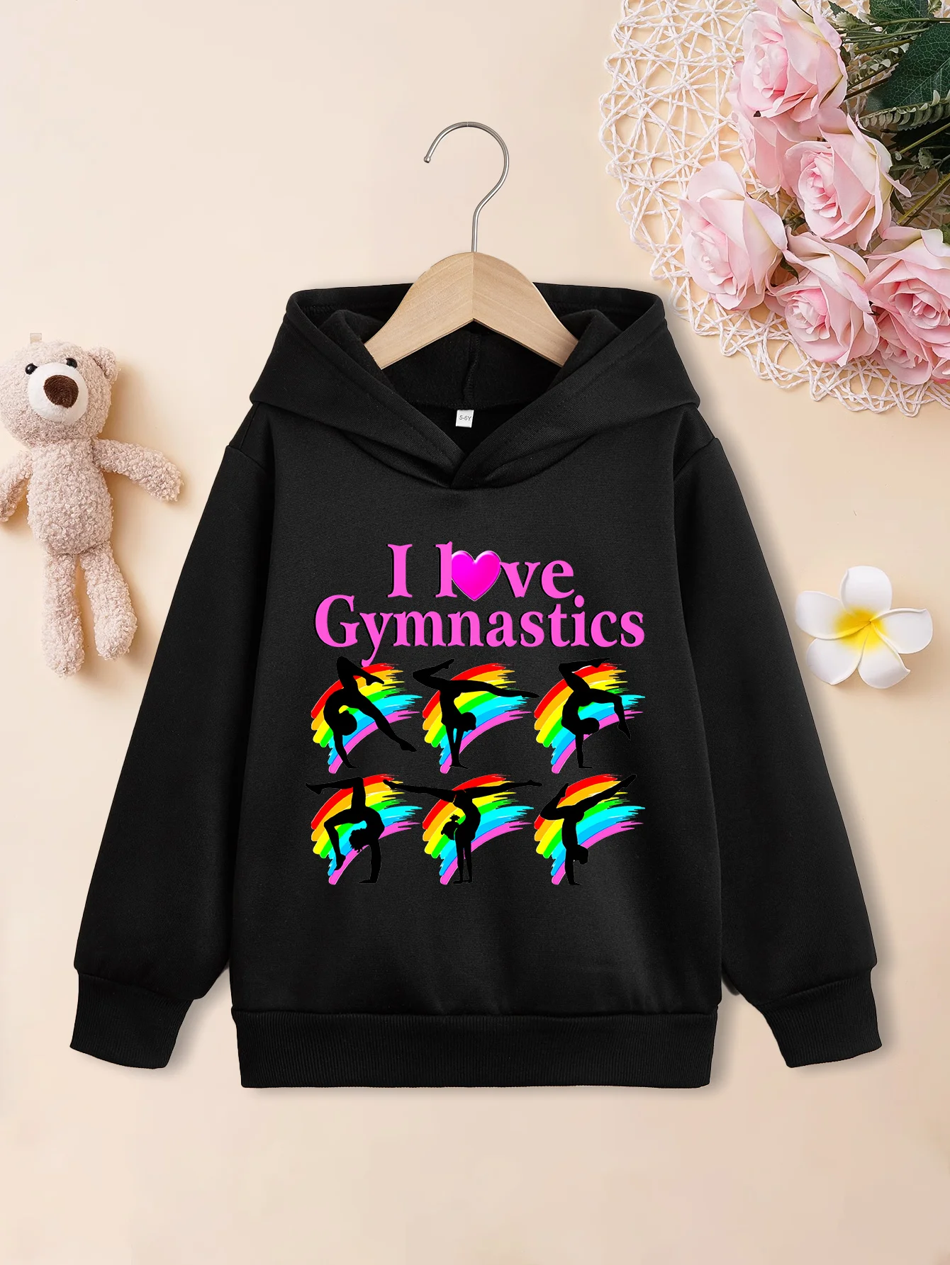 LOVE GYMNASTICS Print Hoodies Casual Comfortable Loose Long Sleeve Tops Sweatshirts Kids Cartoon Coat Autumn Winter Clothes