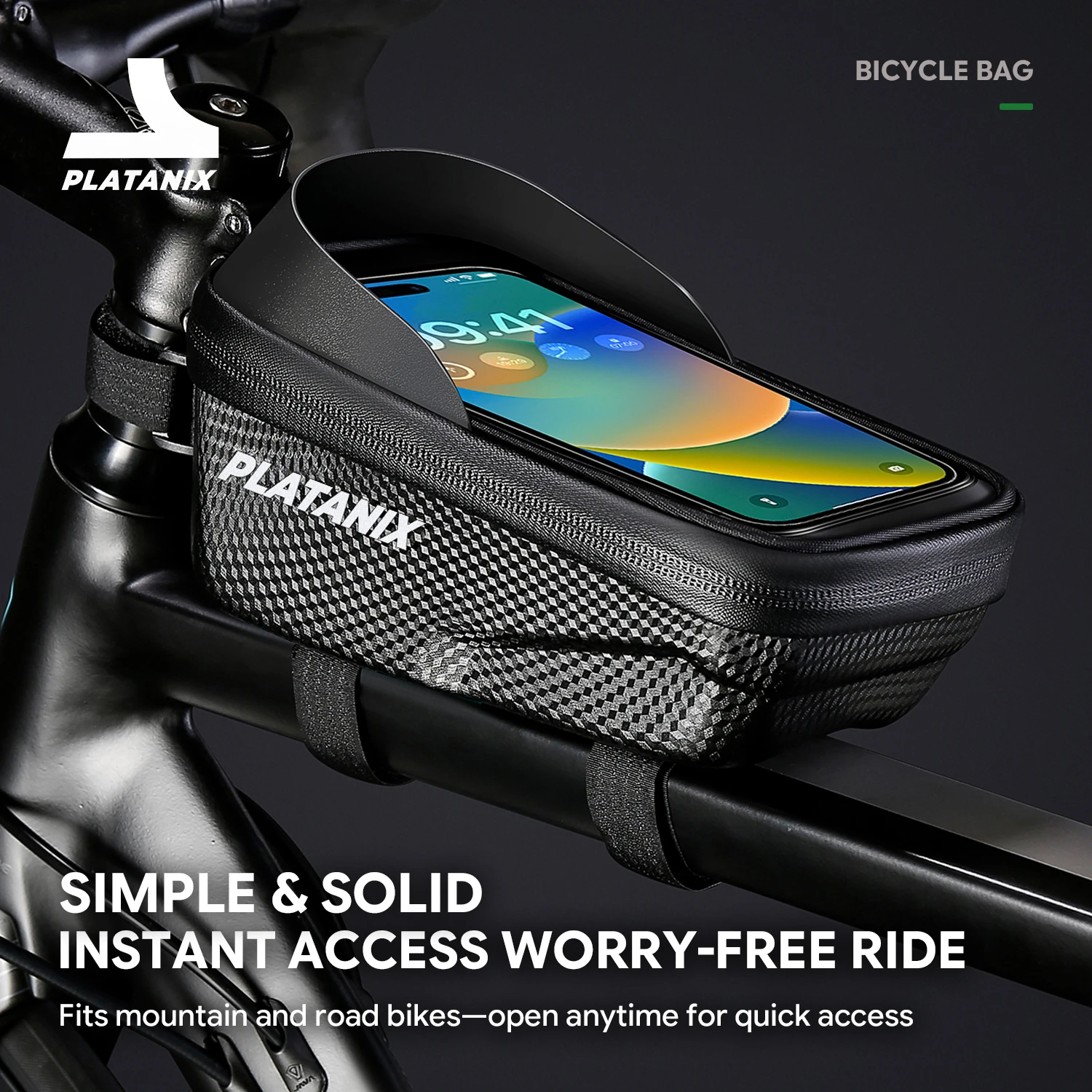 

PLATANIX EVA Hard Shell Bike Top Tube Bag Touch Screen Phone Holder Waterproof Bicycle Frame Storage