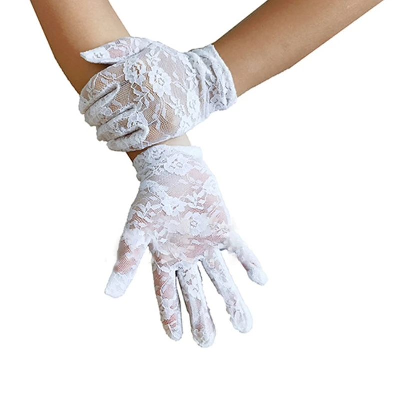 

Elastic Cuffs Lace Gloves White Short Lace Stretch Banquet Party Gloves for Girl Dropship