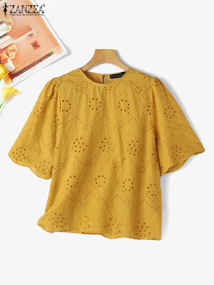 ZANZEA Elegant Women Blouse Summer Half Sleeve Tops Fashion Lace Crochet Work Shirt Casual Hollow Out Bohemain Embroidery Blusas