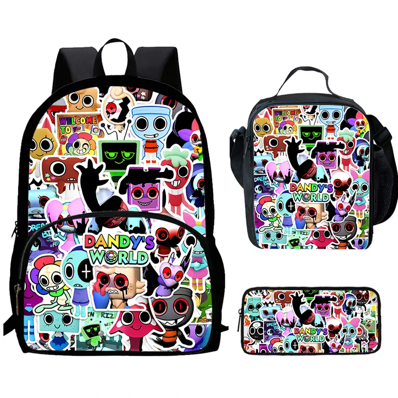 Cartoon Dandy Child Bookbags with Front Pocket,Lunch Bags,Pencil Bags for Aged 5-10, Kids' School Backpack for Boys Girls