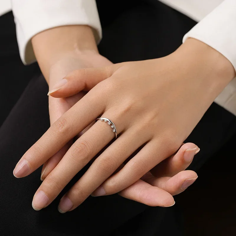 S925 All Body Pure Silver Minimalist Ins Geometric Design Micro Inlaid Ring for Women, Exquisite and Compact Stacking