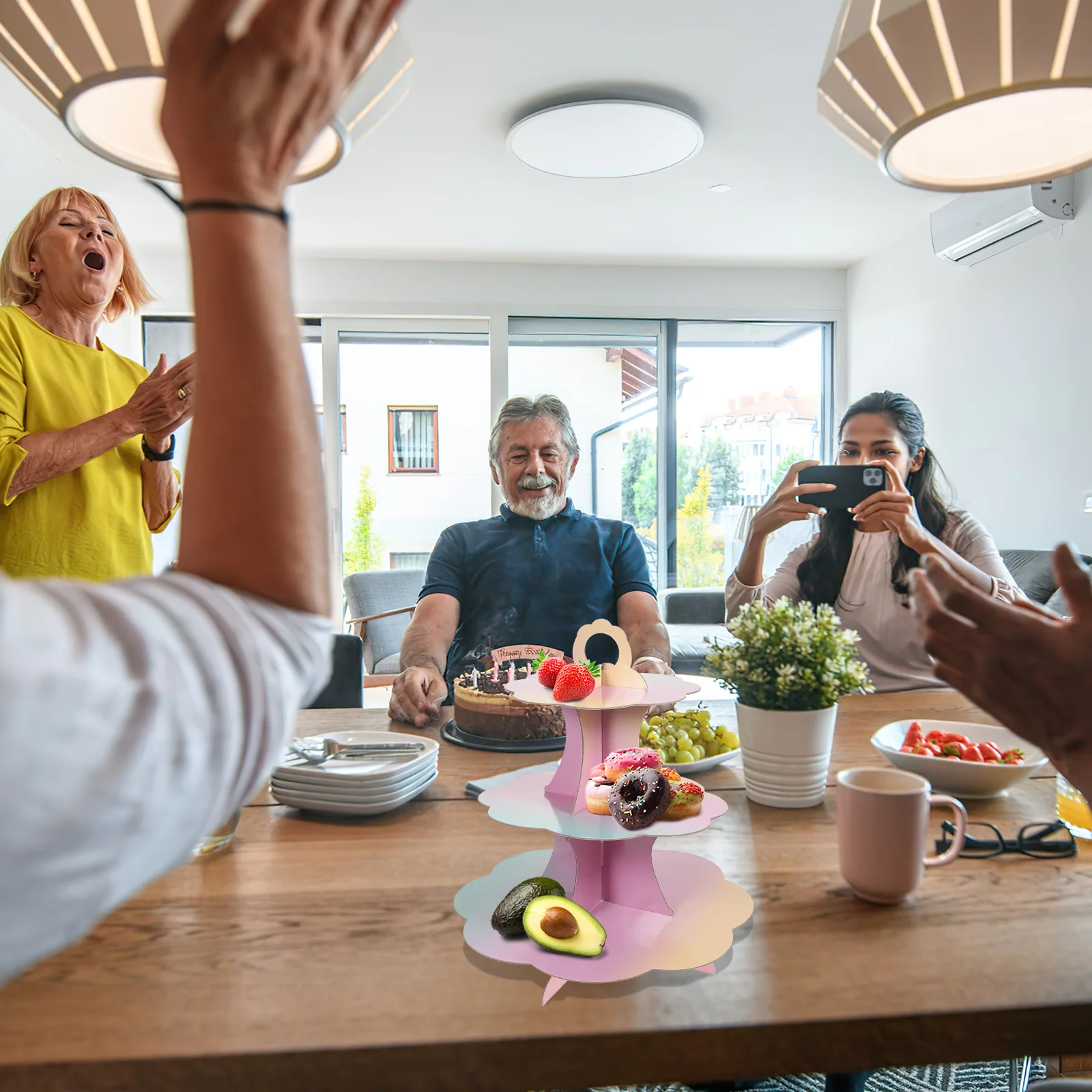 

3 Tiers Rainbow Cake Stand Decorative Cupcake Holder Paper Disposable Multi-Function Dessert Display Stand Anti-Skid Bottom Chic
