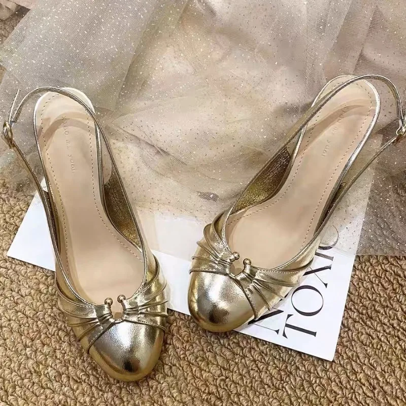 

Fashion Women's Pumps and Heels Beautiful Gentle Nude Stiletto Sandals for Women Summer Wear Pleated Open-toed Roman High Heels