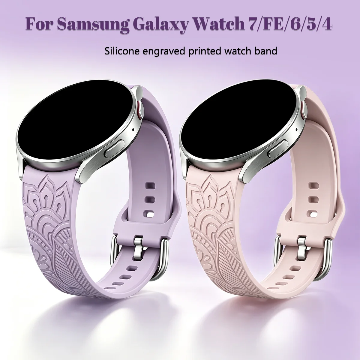 Mandala Engraved Silicone Smartwatch Band For Samsung Galaxy Watch 4/5/5pro/6/7 FE Replacement Strap For Galaxy 4/5/5pro/6/7 FE