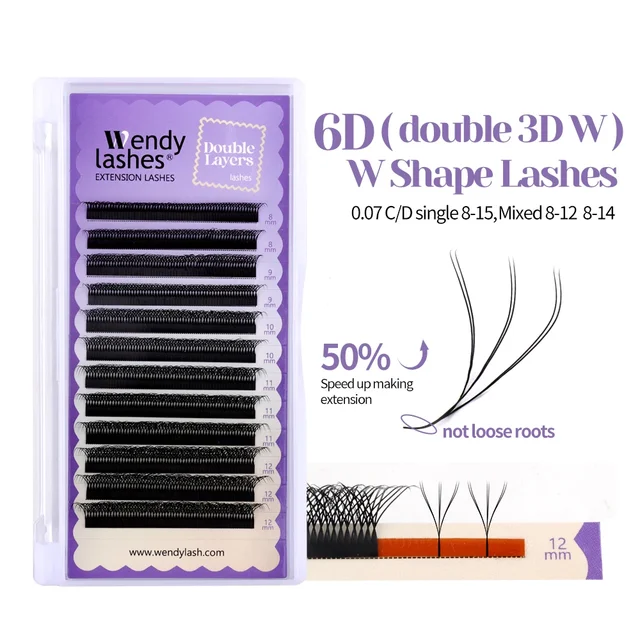 Wendy Two Tips 6D W Shape Lashes Extension Gotowe kępki rzęs do przedłużania, wysokiej jakości sztuczne rzęsy, naturalny wygląd, przedłużanie rzęs