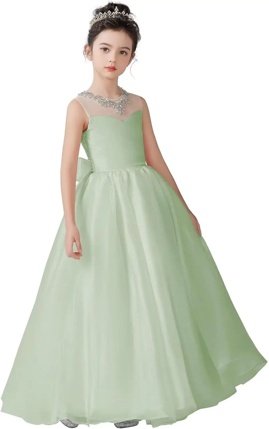 Mode sirène brillant soie scintillante Tulle Sweatheart fleur fille robe sans manches robe de demoiselle d'honneur filles robe