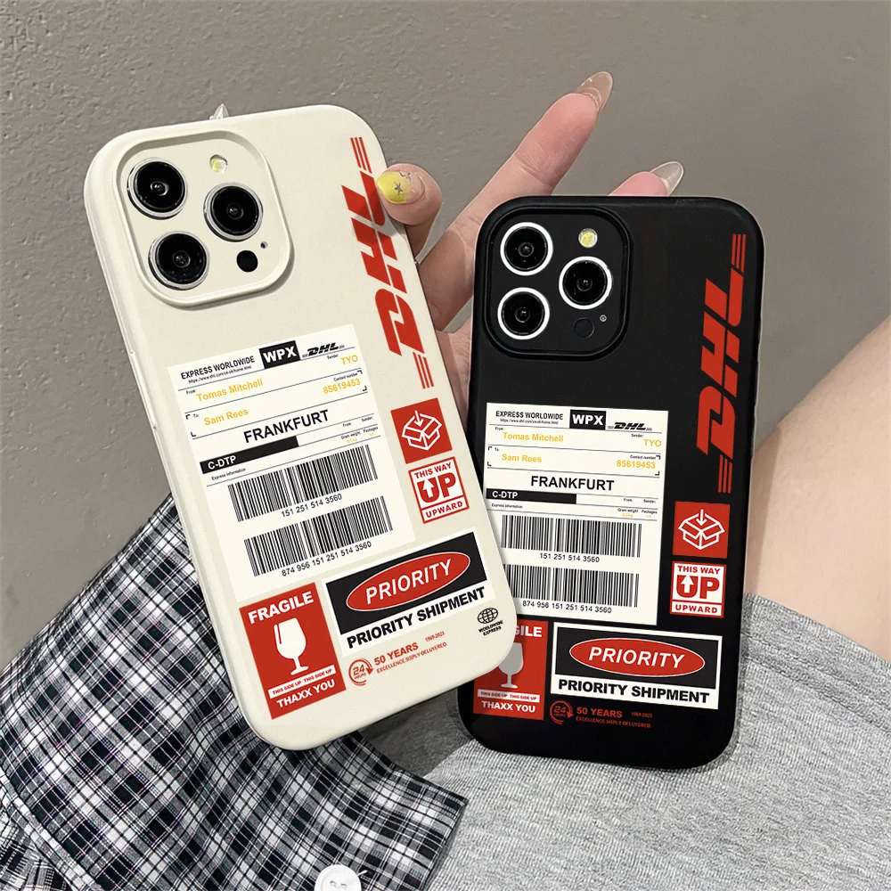 DHLS Logo Sticker For iPhone 16 15 14 13 12 11 Pro MAX Plus Liquid Silicone Velvet All-Inclusive Soft Phone Case