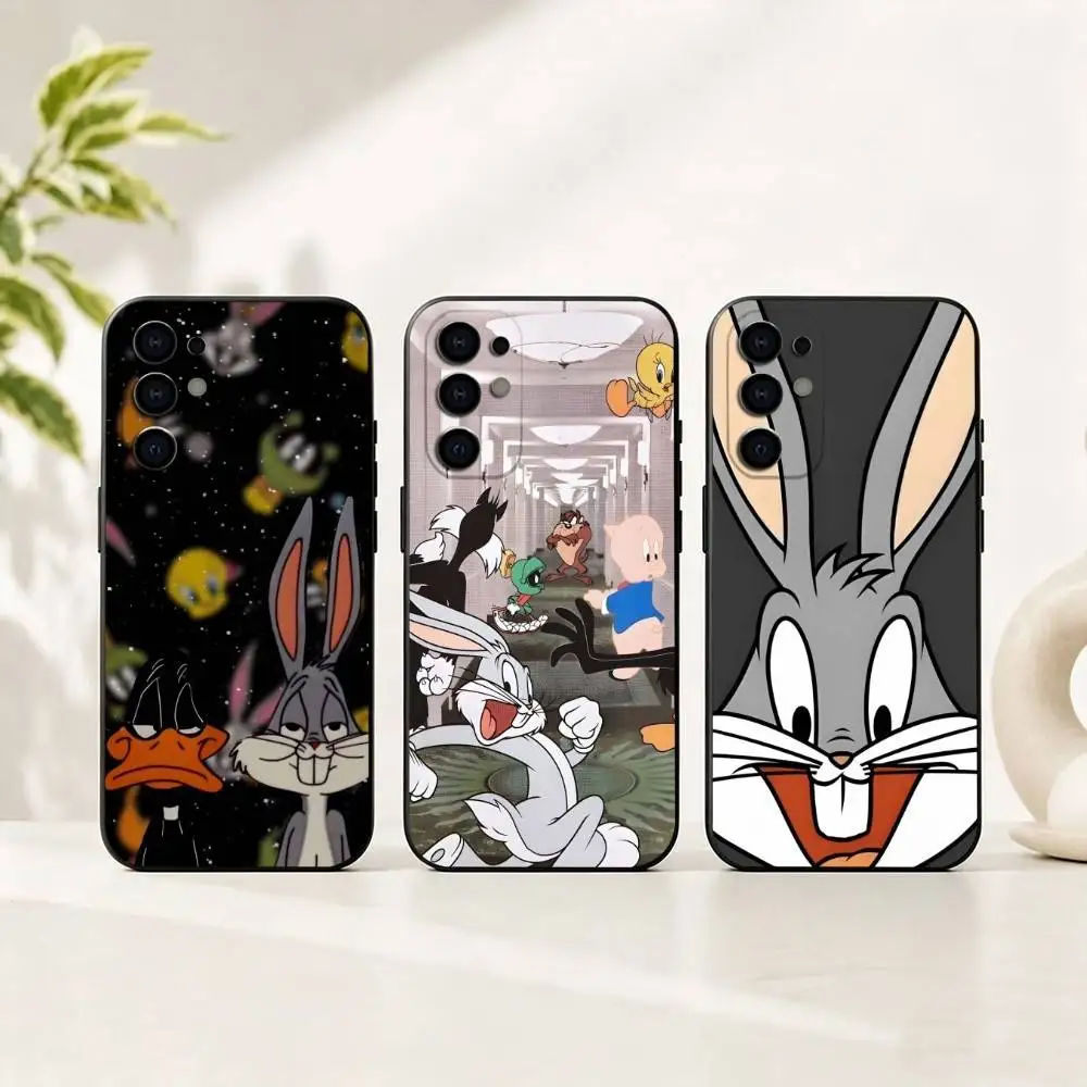 Cute B-Bunnys Cartoon Bugs Phone Case Black Silicone Soft For Samsung S25,S24,S21,S22,S23,S30,Ultra,S20,Plus,Fe,Lite