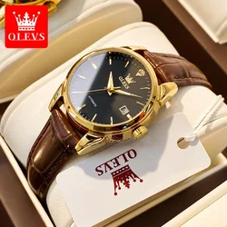 OLEVS Top Brand Luxury Women's Dress Watches Automatic Mechanical Leather Wrist Watch Ladies Fashion  Waterproof Classic Watch