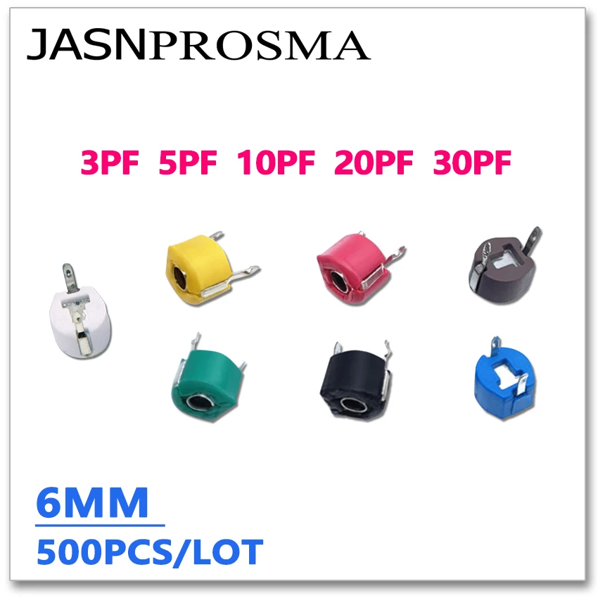 jasnprosma-500pcs-6mm-3pf-5pf-10pf-20pf-30pf-black-blue-white-red-green-adjustable-trimmer-variable-ceramic-capacitor-jml06