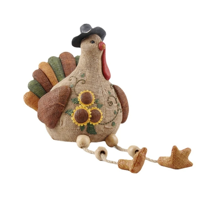 Thanksgiving Turkey Figurine with Dangling Leg Decoration Resin Animal Figure for Table and Courtyards Tabletop Ornament