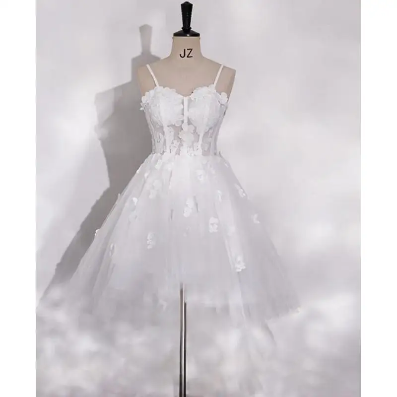 

French Lace Camisole Light Wedding Dress Forest Style Simple Embroidery Flower Bridal Engagement Certificate Dress Customized