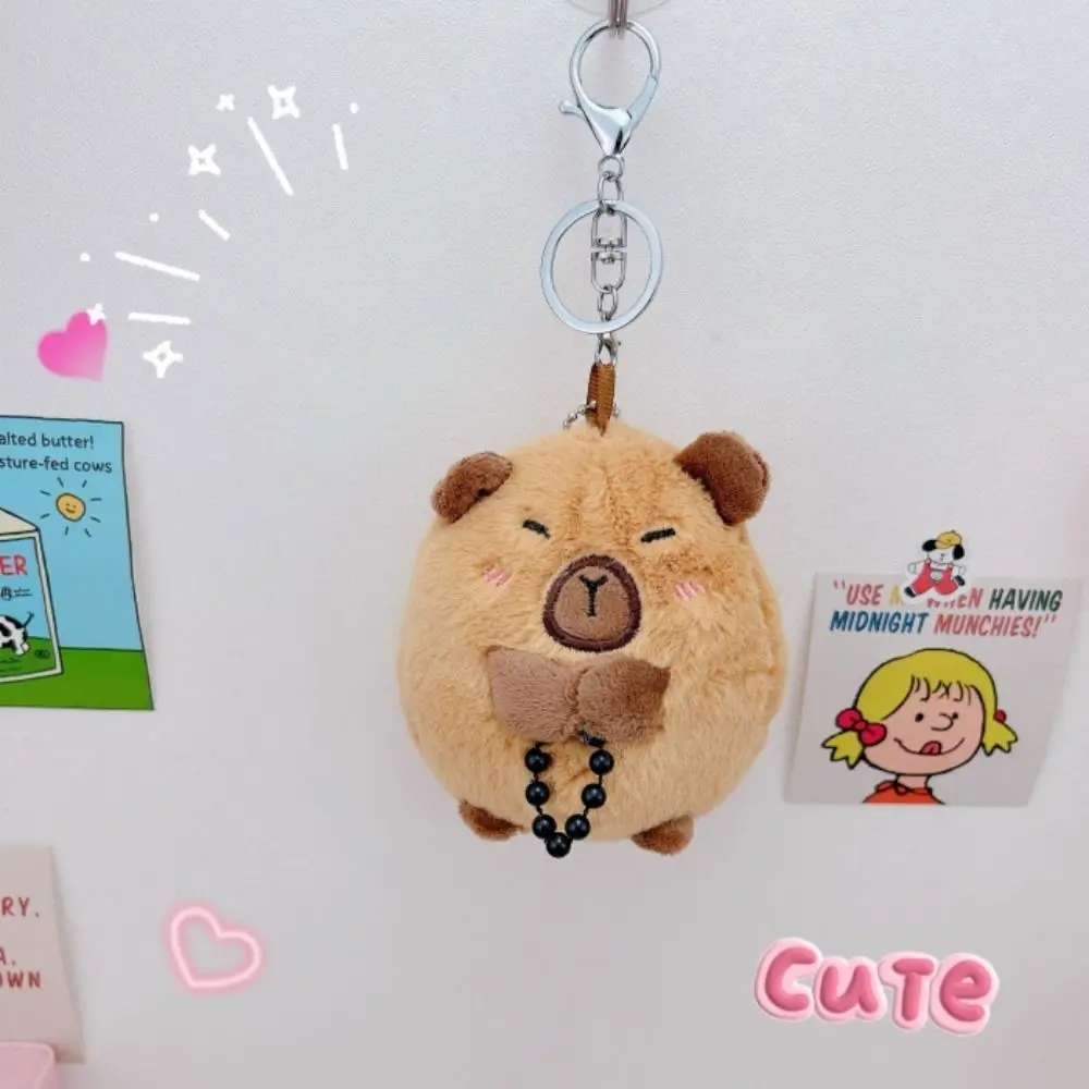 Beads Capybara Plush Keychain Animal Furry Cartoon Capybara Bag Pendant Brown Backpack Decor Small Capybara Plush Toy