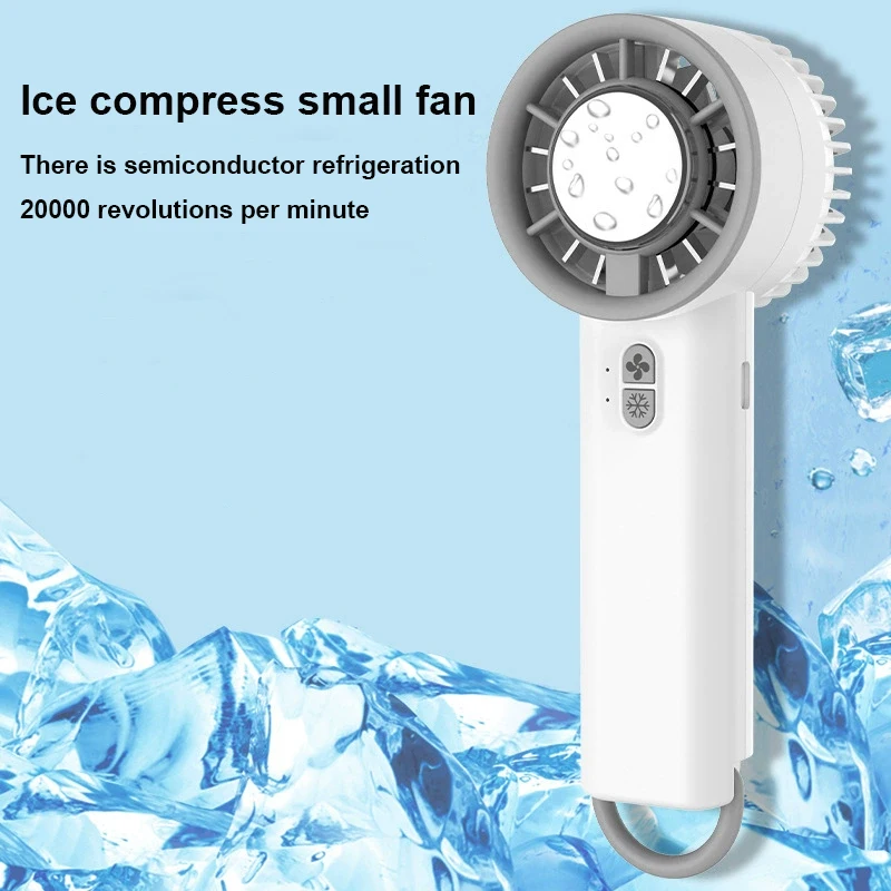 Portable Ice Cooling Fan USB Rechargeable Handheld Mini Electric Fan with Ice Pack for Summer Outdoor Home Desktop