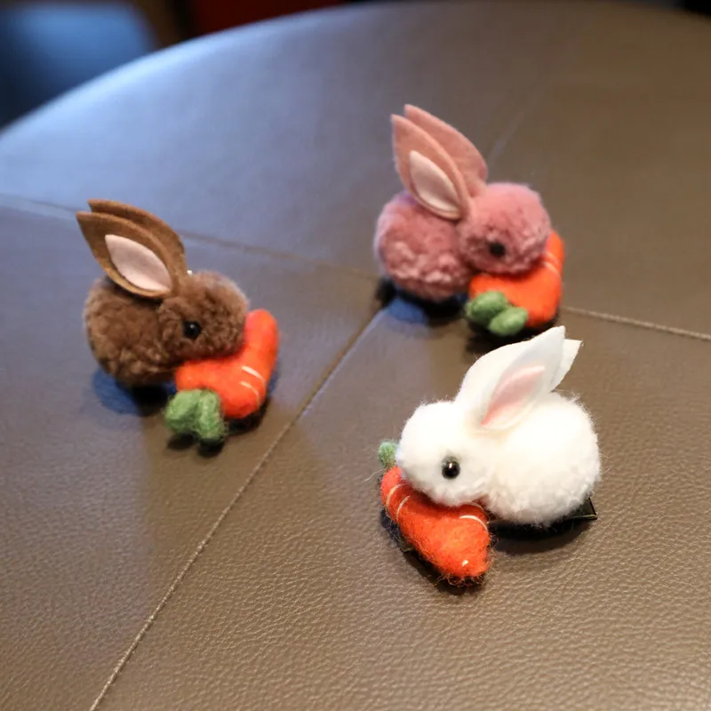 1Pc Fashion Cute Animals Rabbit Hair Clips For Kids Girls Handmade Plush Rabbit Hair Accessories