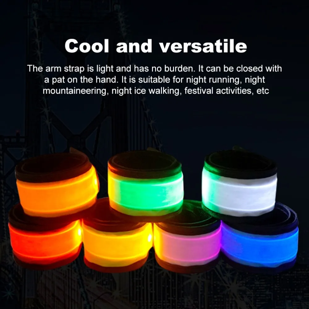 Polyester LED Armband Snap Slap Design High Visible Glow Wristband LED Lighted Elastic Strap Slap Bracelet Party Cheer