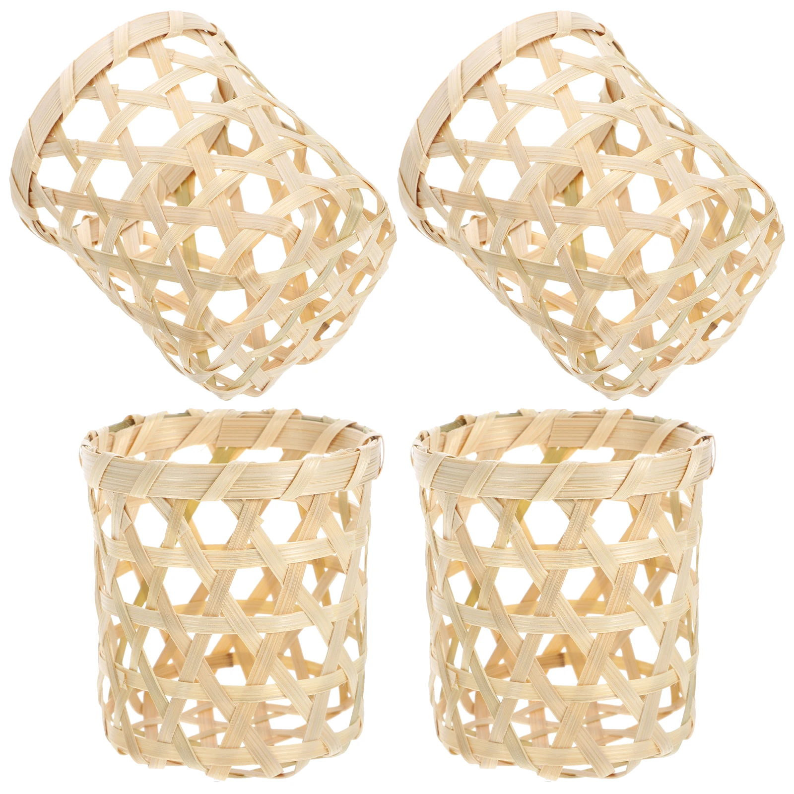 

4pcs Bamboo Woven Holder Tea Light Cup Sleeve Resistant Break Lightweight Portable Home Cup Holders Drinking Glass Sleeve