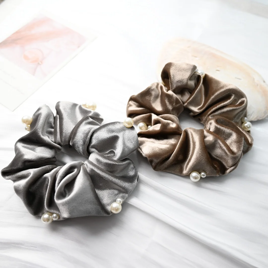 ربطات شعر مخملية سوداء للفتيات والنساء ربطات شعر مع إكسسوارات شعر من اللؤلؤ الاصطناعي أغطية رأس عصرية كورية #4