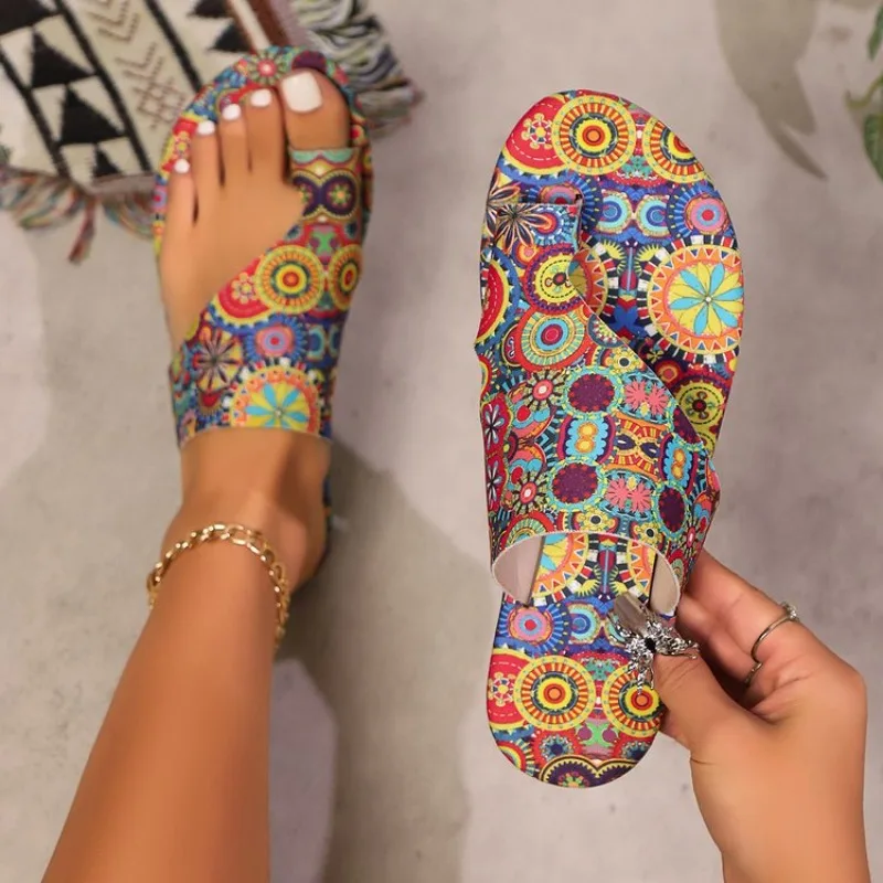 

Big Size 43 Women's Fashion Flip-Flops,Summer Comfortable Casual Toed Slippers,Colorful Printed Flat Sandals women's sandals