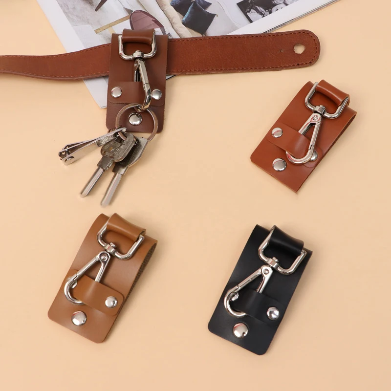 1Pcs Excellent Quality Leather Stainless Steel Detachable Keychain Waist Belt Clip Anti-Lost Buckle Hanging Key Ring Holder