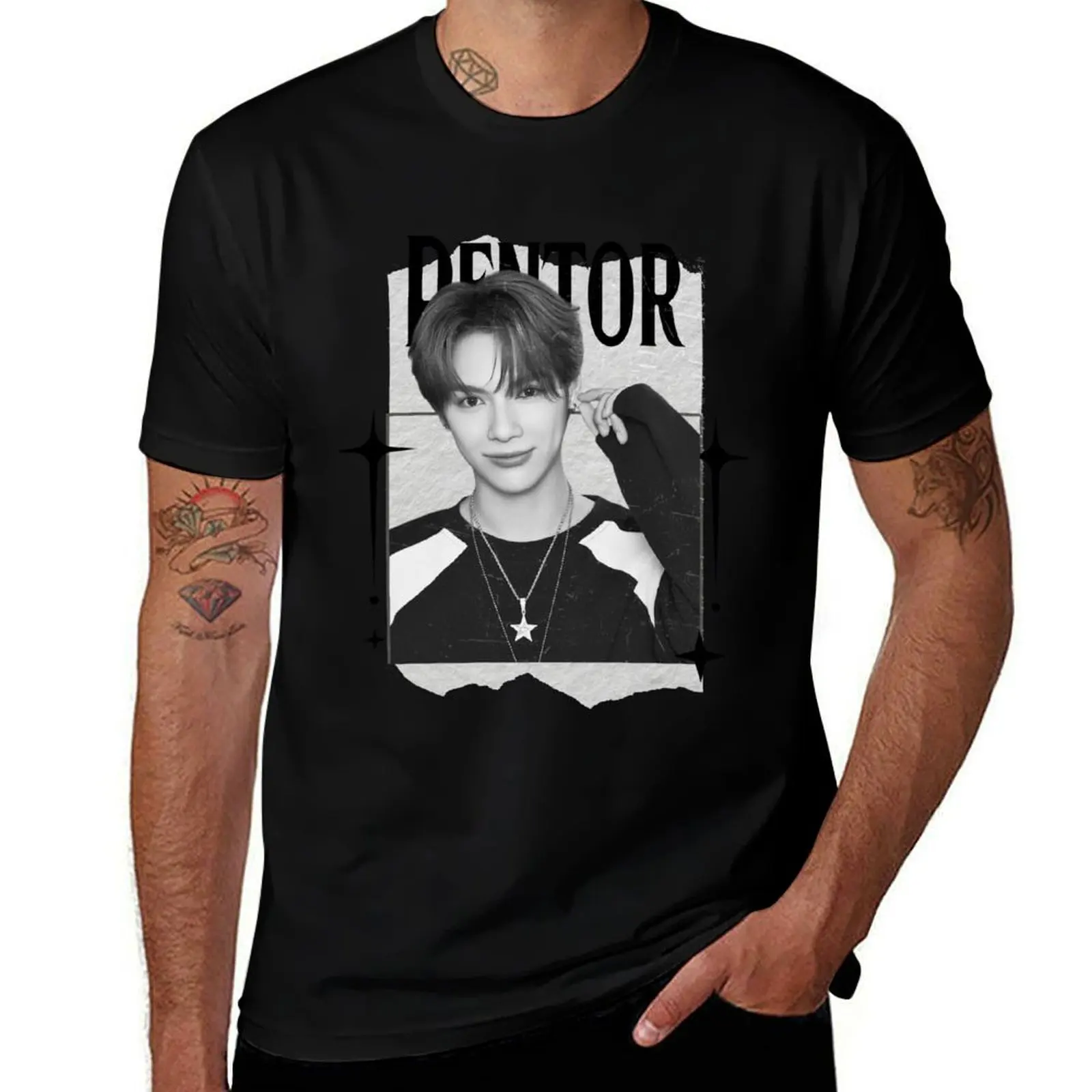 

Pentor of POLARIX Black & White Kpop Art Scrapbook Collage T-Shirt summer tops blacks Men's t-shirt