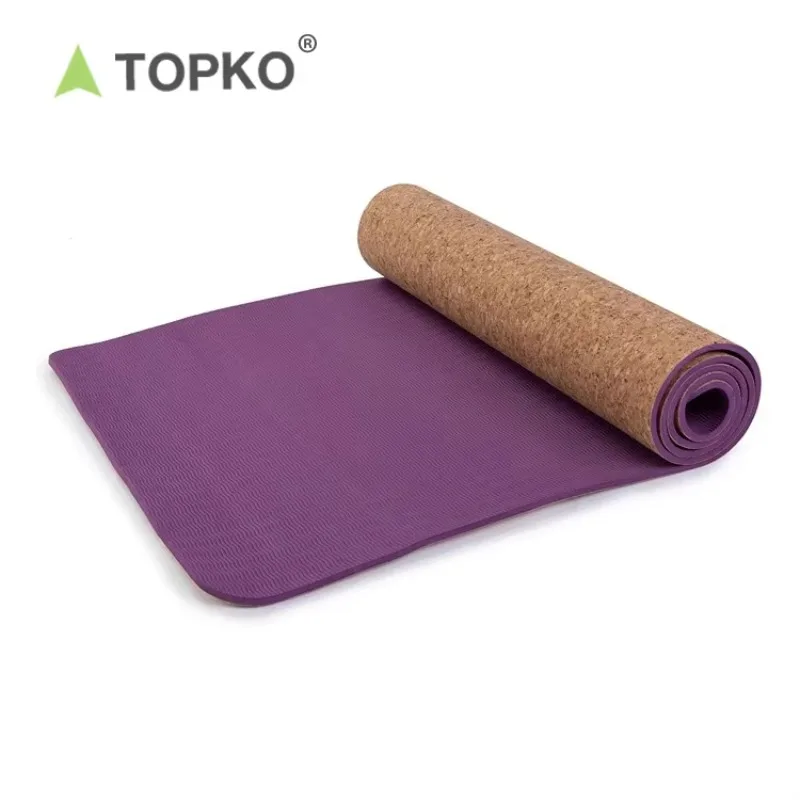 YTYIN TOPKO High Quality Eco Friendly Custom Logo Anti Slip Natural Cork Tpe Yoga Mat