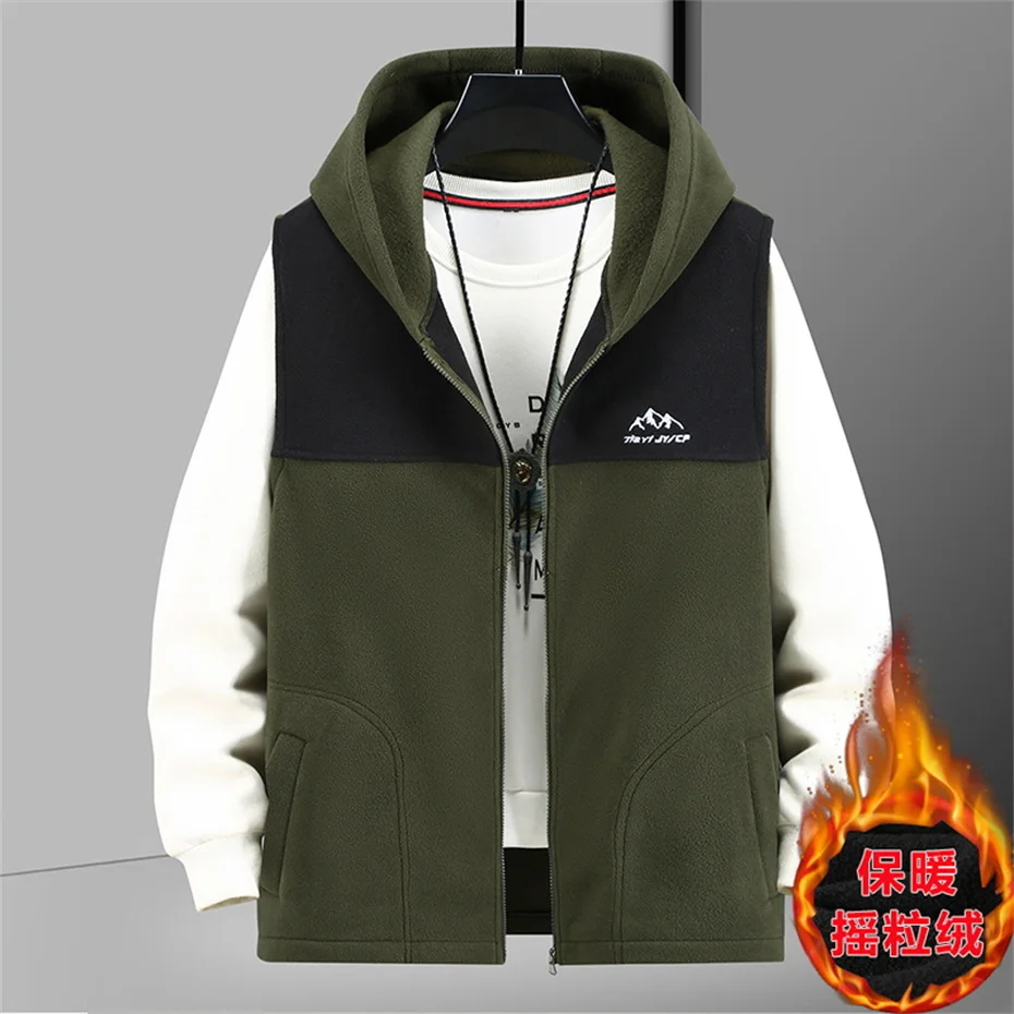 Winter Polar Fleece Vest Men 12XL Plus Size Patchwork Vests Winter Thick Warm Vests Male Fashion Sleeveless Jacket Big Size 12XL