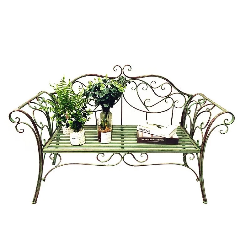 European double  garden wrought iron outdoor leisure seat park bench strip  courtyard  park chair