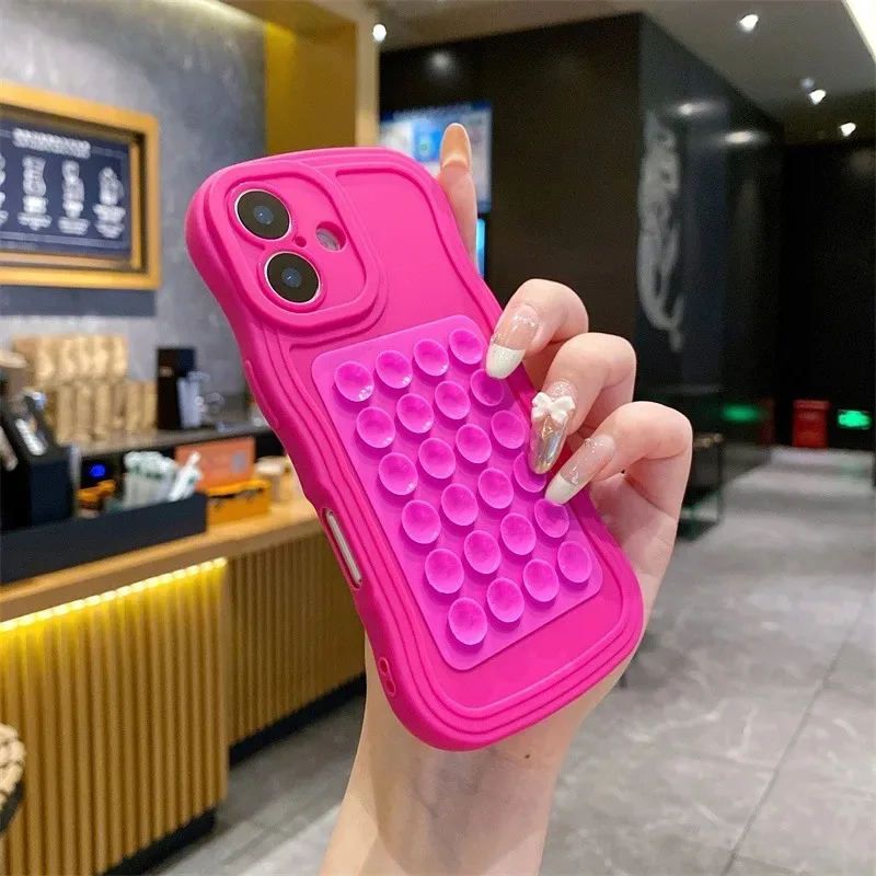 Fixing Suction Cup holder Curly Wave Case for iPhone 16 15 11 12 14 13 Pro 7 8 Plus 16e X Xs Max Xr Soft Silicon Fixed Pad Cover - náhled 3