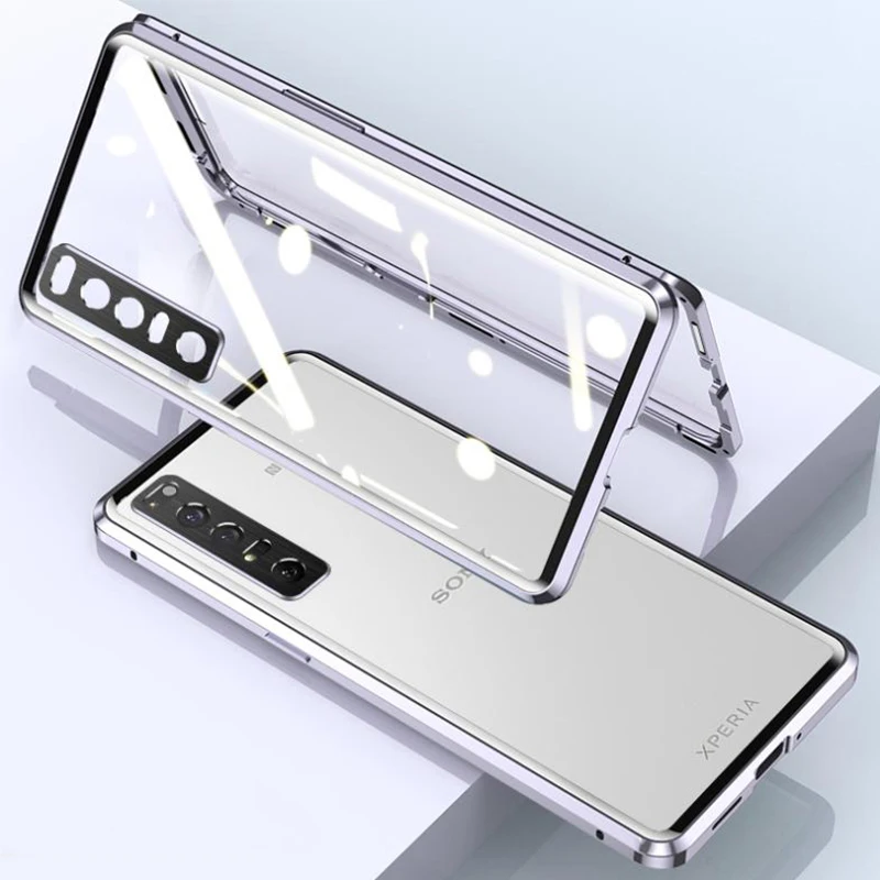 360 Full Magnetic Case For Sony Xperia 10 iii 1 iii Phone Case 5 I V Aluminum Metal Bumper Tempered Glass Camera Protector Cover