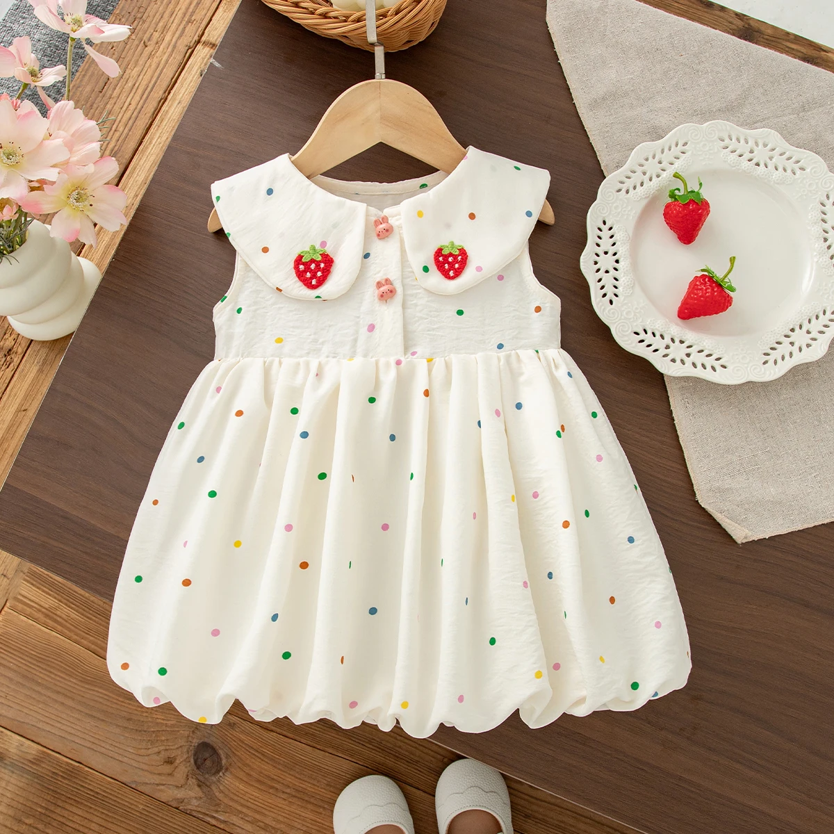Baby Dress Summer Color Dot Cotton Sleeveless Girls' Dress Cute Beach Children's Dress Baby Girl Clothes